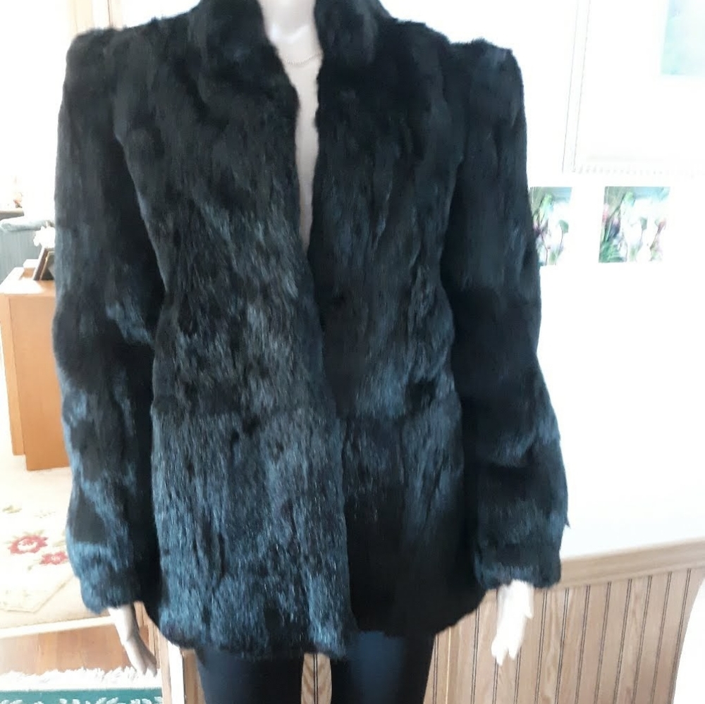 BLACK RABBIT FUR COAT